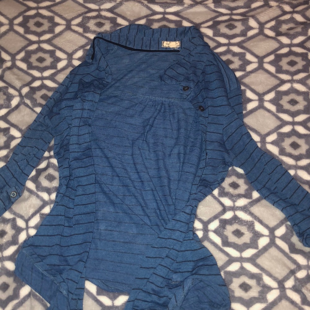 Blue and black striped button up